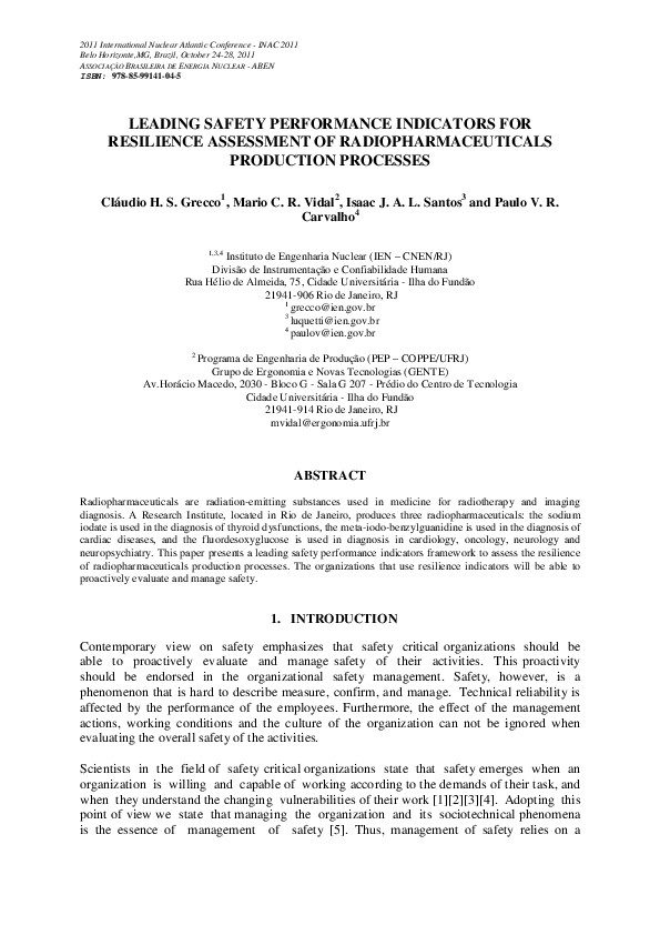 (PDF) Leading safety performance indicators for resilience assessment ...
