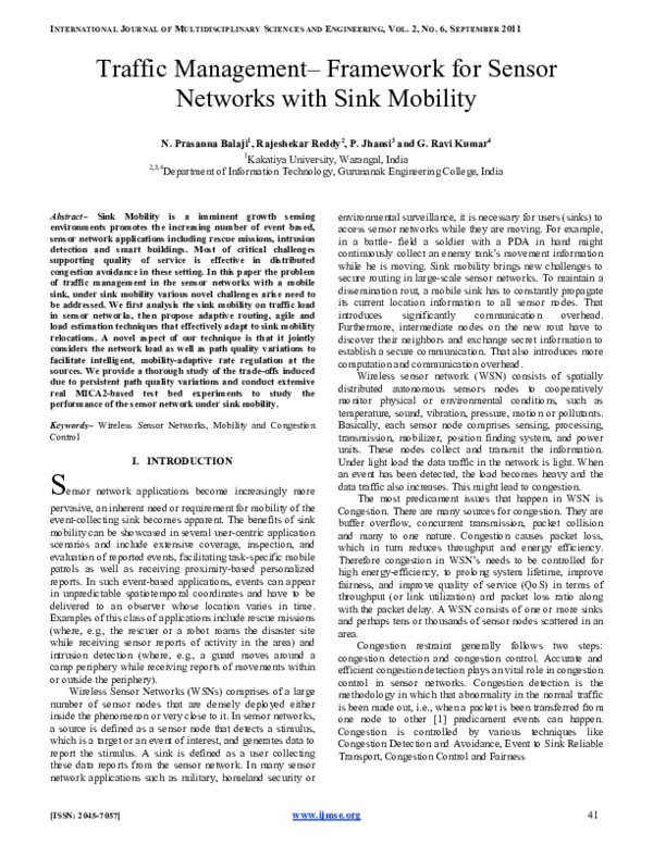 (PDF) Traffic Management – Framework for Sensor Networks with Sink Mobility