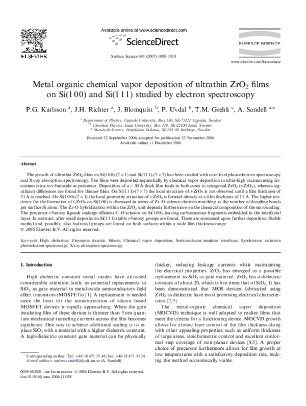 (PDF) Metal organic chemical vapor deposition of ultrathin ZrO2 films ...