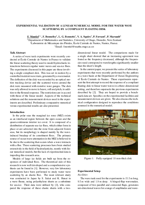 (PDF) Experimental validation of a linear numerical model for the water ...