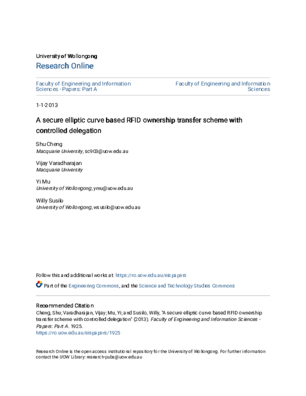 (PDF) A Secure Elliptic Curve based RFID Ownership Transfer Scheme with ...