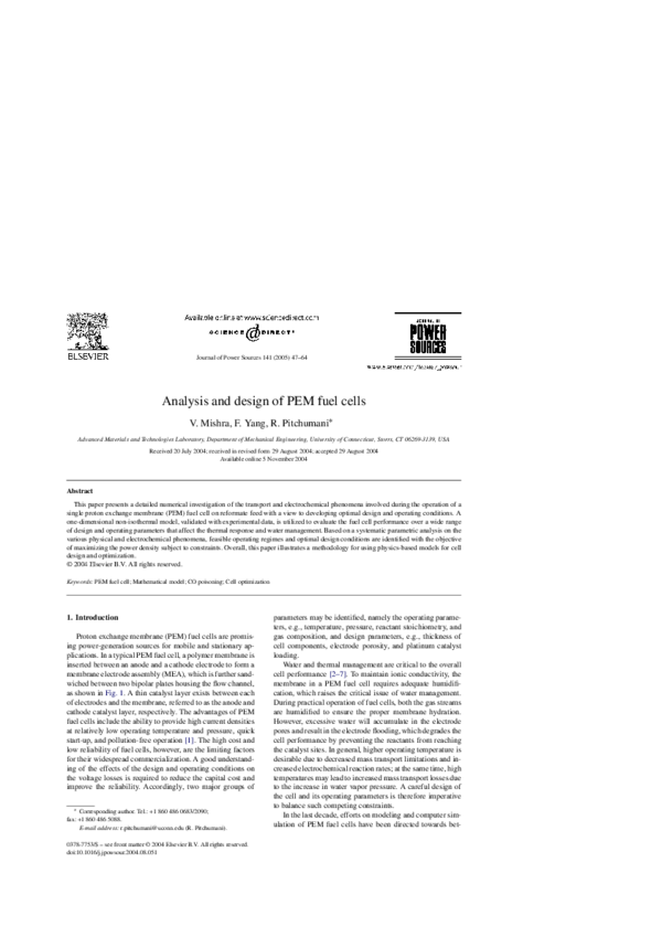 (PDF) Analysis and design of PEM fuel cells