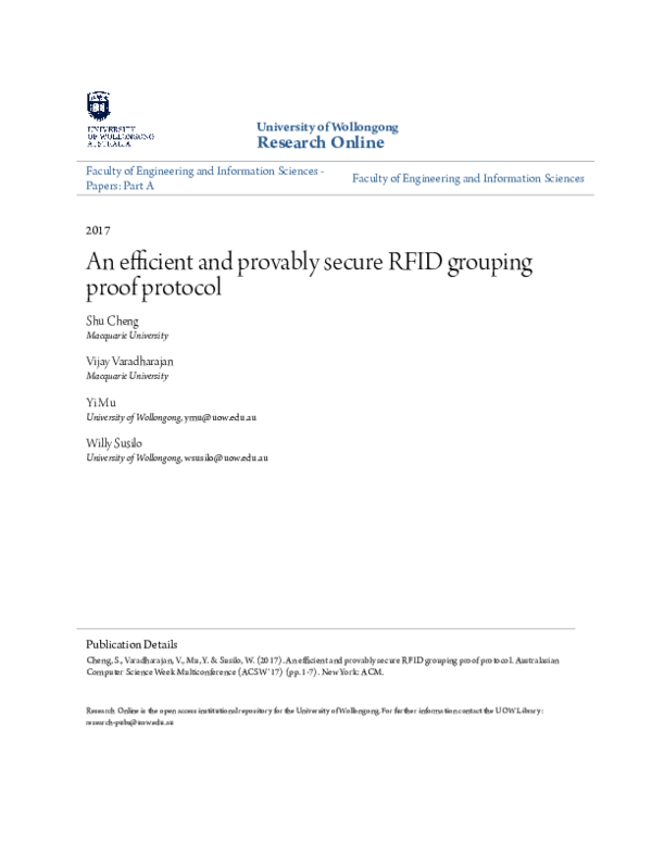 (PDF) Secure and Efficient RFID Grouping Protocol