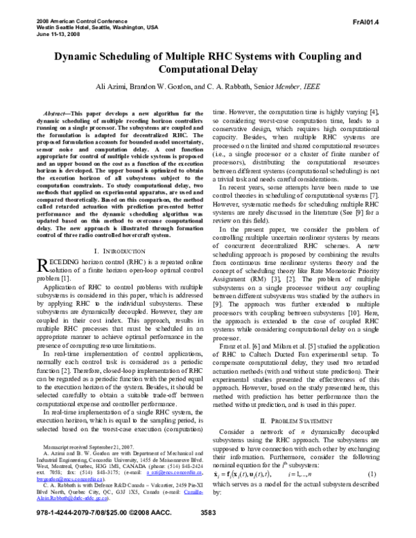 (PDF) Dynamic scheduling of multiple RHC systems with coupling and ...