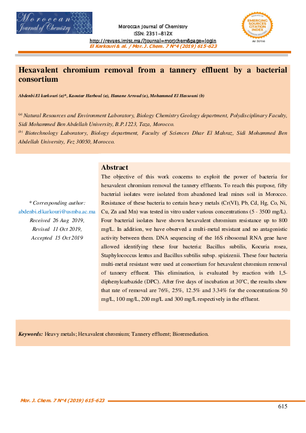 (PDF) Hexavalent chromium removal from a tannery effluent by a ...