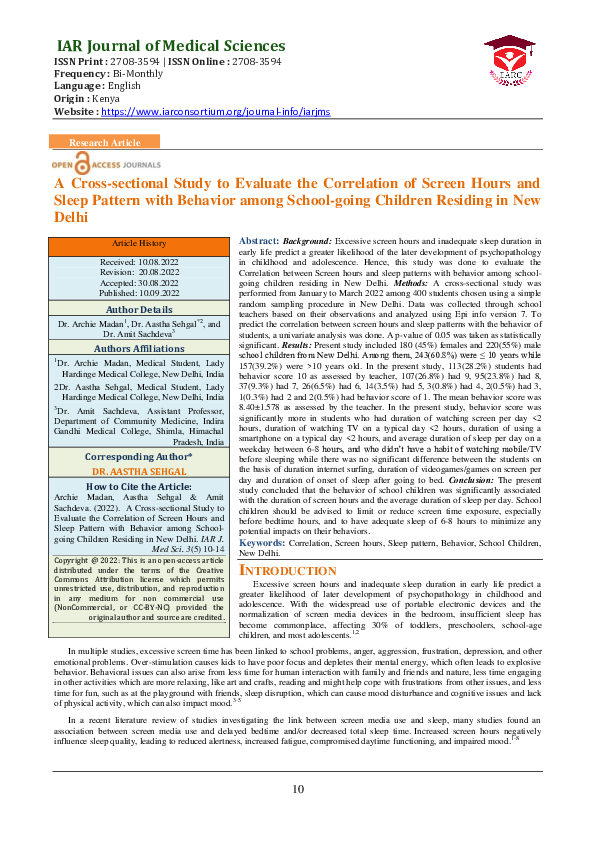 (PDF) A Cross-sectional Study to Evaluate the Correlation of Screen ...