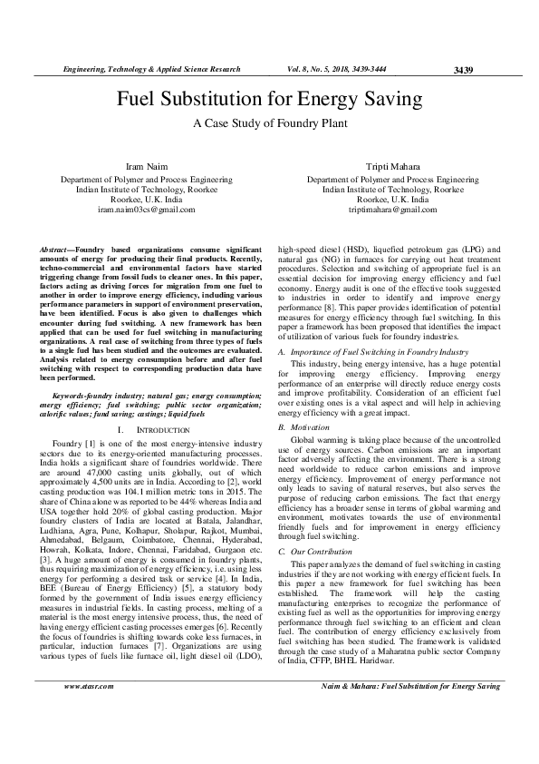 (PDF) Fuel Substitution for Energy Saving: A Case Study of Foundry Plant