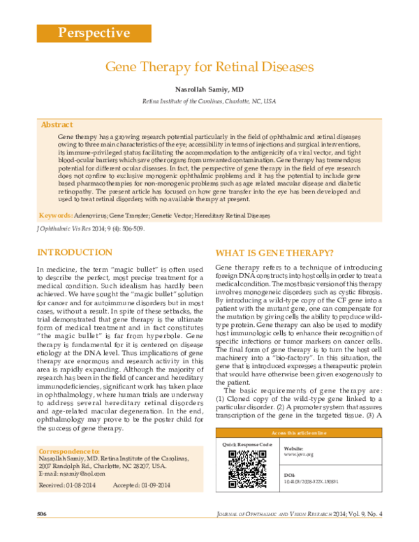 (PDF) Gene therapy for retinal diseases