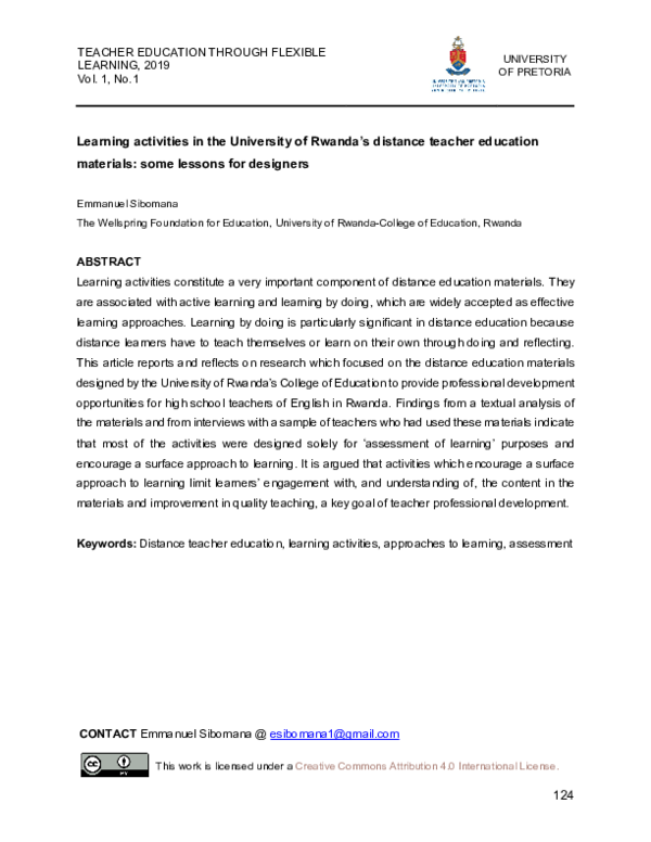 (PDF) Learning activities in the University of Rwanda’s distance ...
