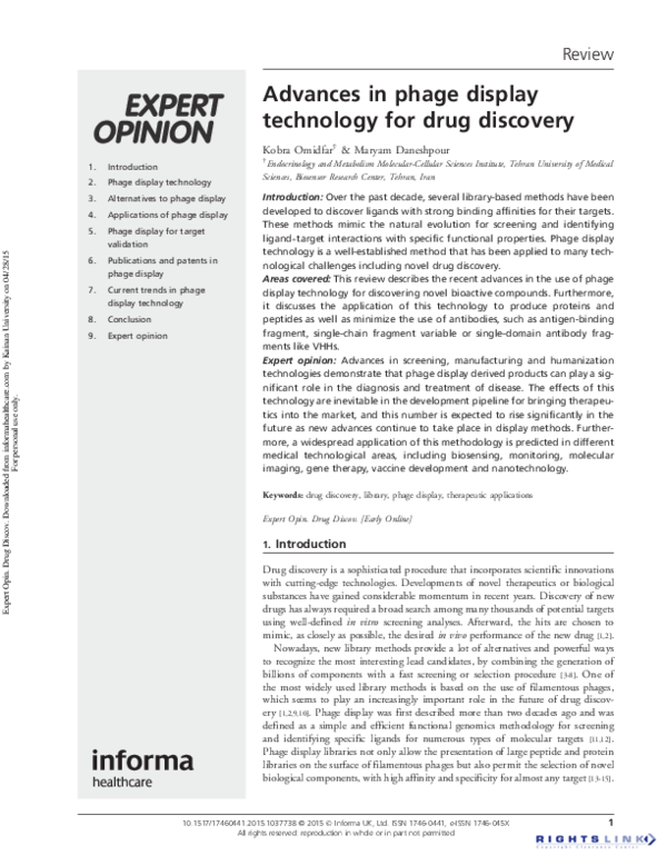 (PDF) Advances in phage display technology for drug discovery