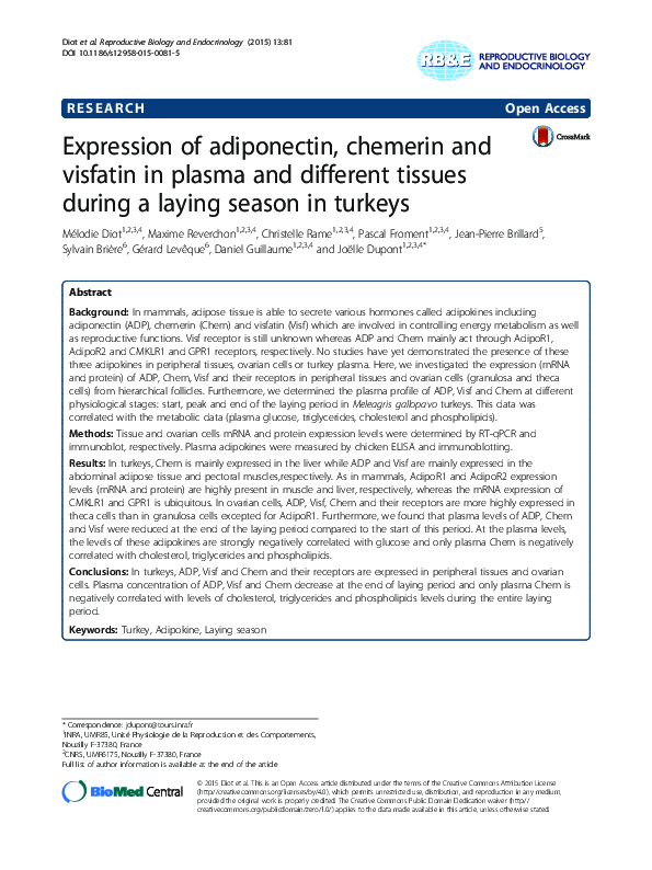 (PDF) Expression of adiponectin, chemerin and visfatin in plasma and ...