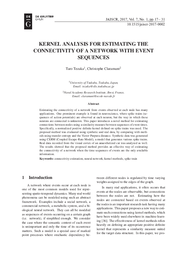 (PDF) Kernel Analysis for Estimating the Connectivity of a Network with ...