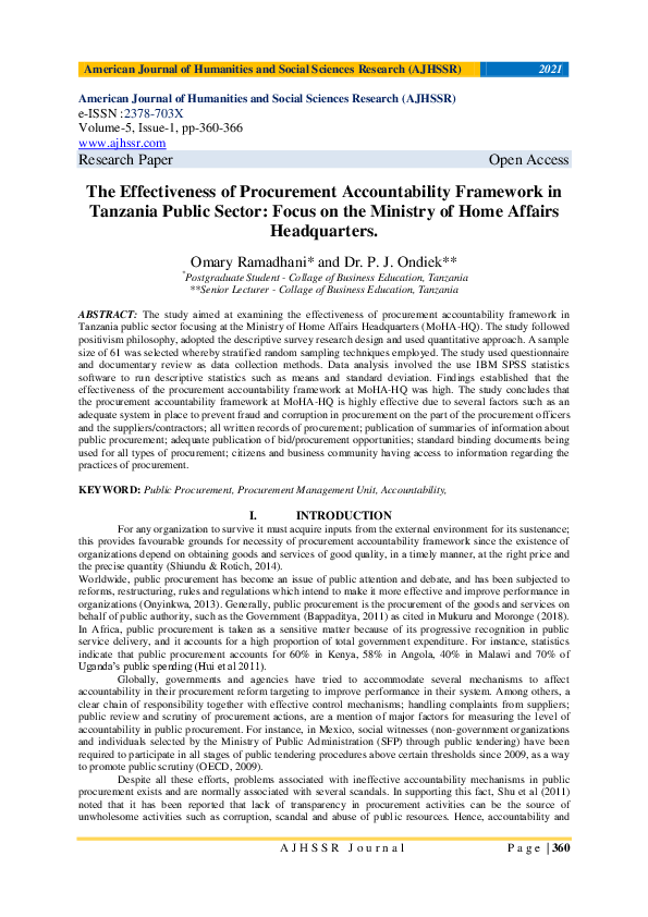 (PDF) The Effectiveness of Procurement Accountability Framework in