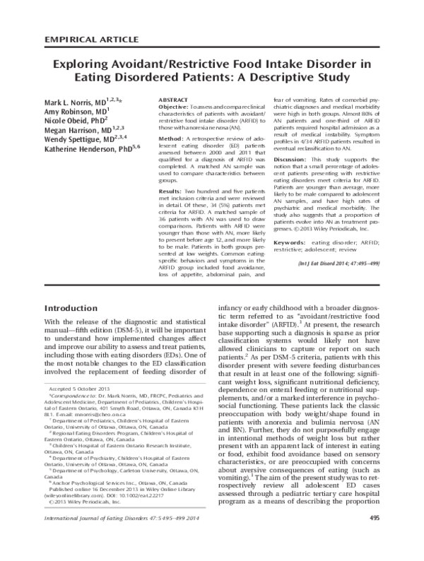 (PDF) Exploring avoidant/restrictive food intake disorder in eating ...