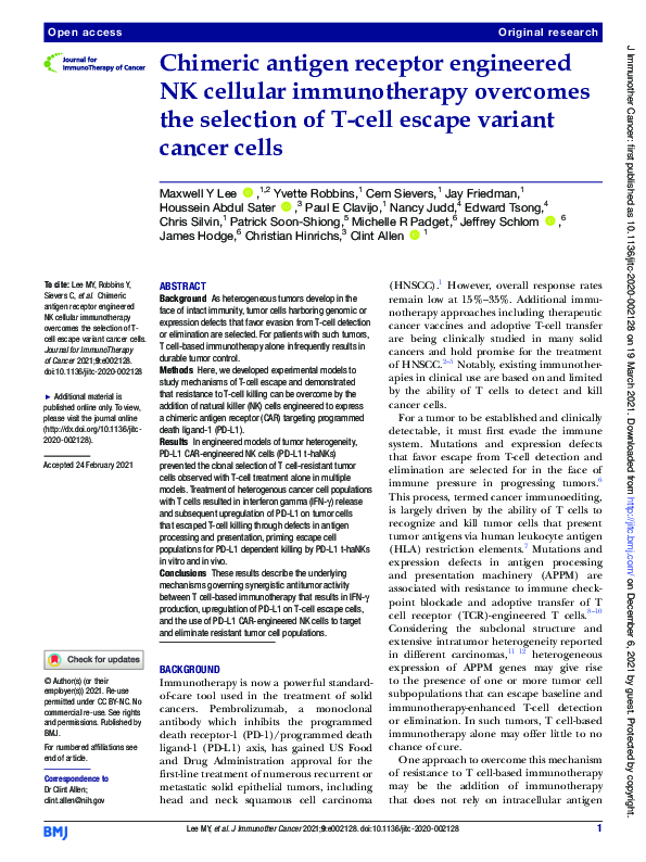 (PDF) Chimeric antigen receptor engineered NK cellular immunotherapy ...