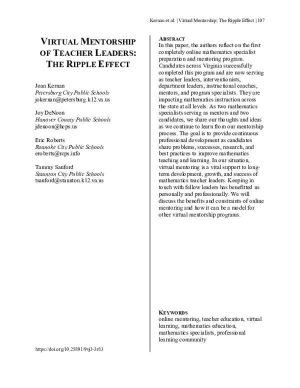 (PDF) Virtual Mentorship of Teacher Leaders: The Ripple Effect