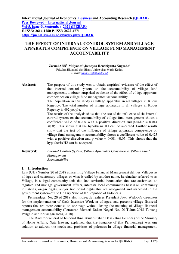 (PDF) The Effect of Internal Control System and Village Apparatus ...