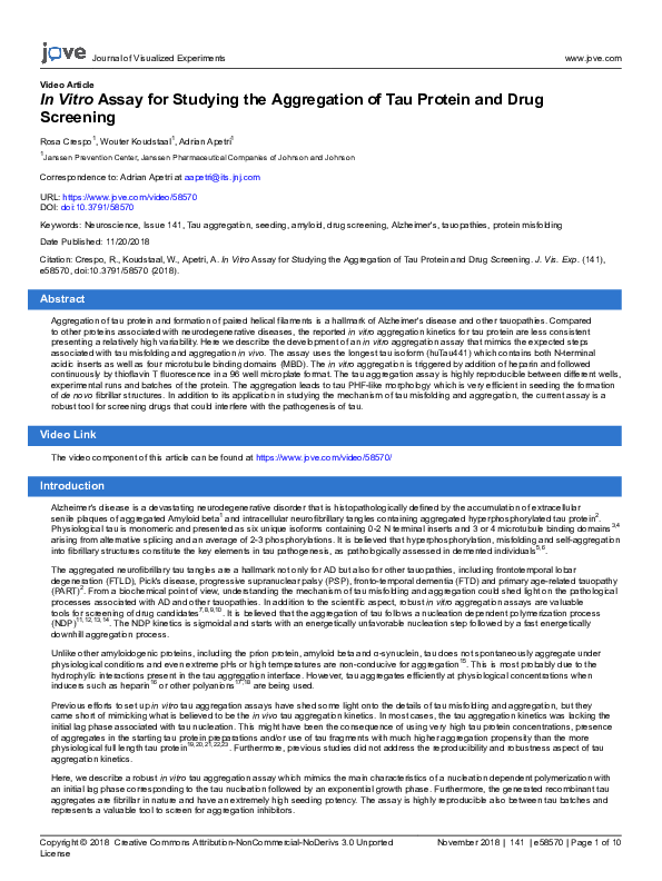 (PDF) In Vitro Assay for Studying the Aggregation of Tau Protein and ...