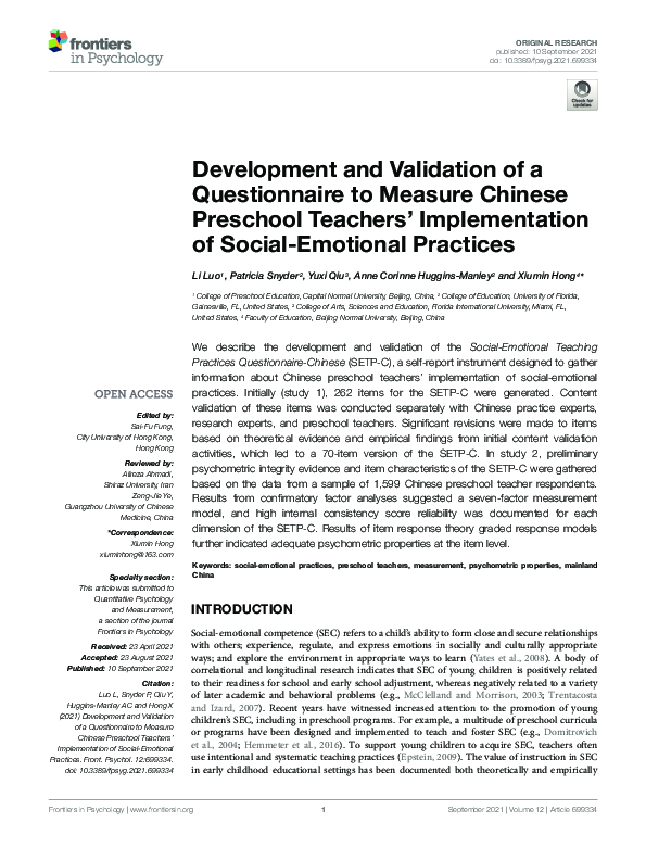 (PDF) Development and Validation of a Questionnaire to Measure Chinese ...