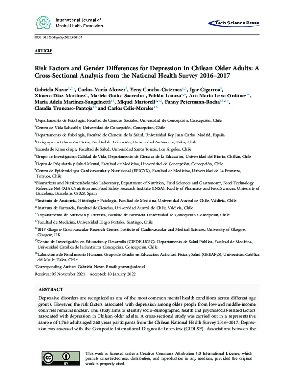 (PDF) Risk Factors and Gender Differences for Depression in Chilean ...
