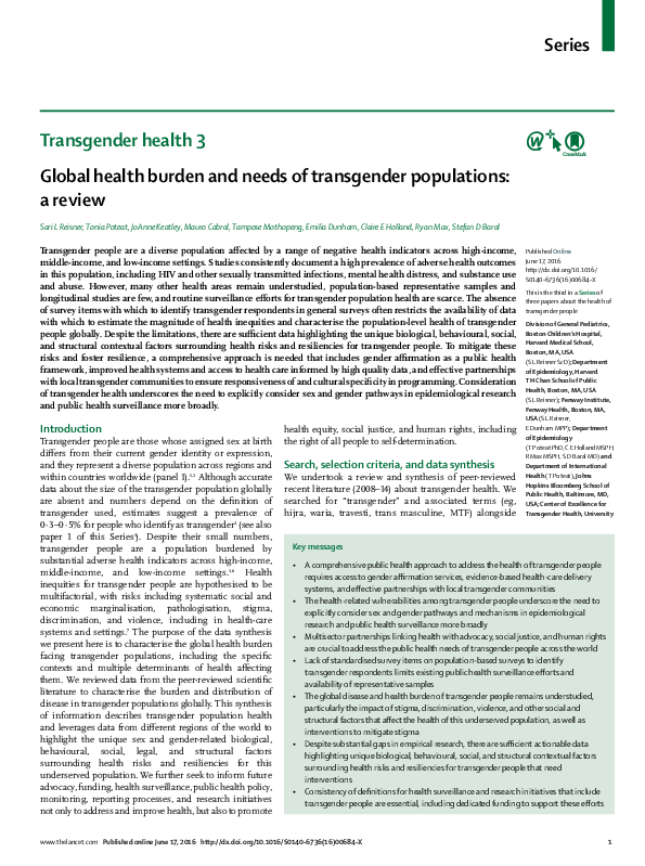 (PDF) Global health burden and needs of transgender populations: a review