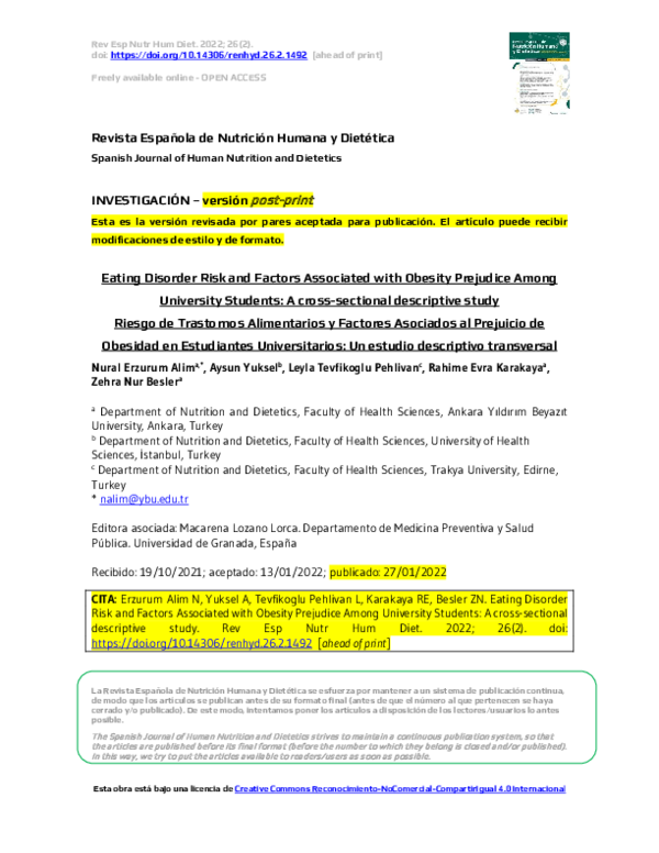 (PDF) Eating Disorder Risk and Factors Associated with Obesity ...