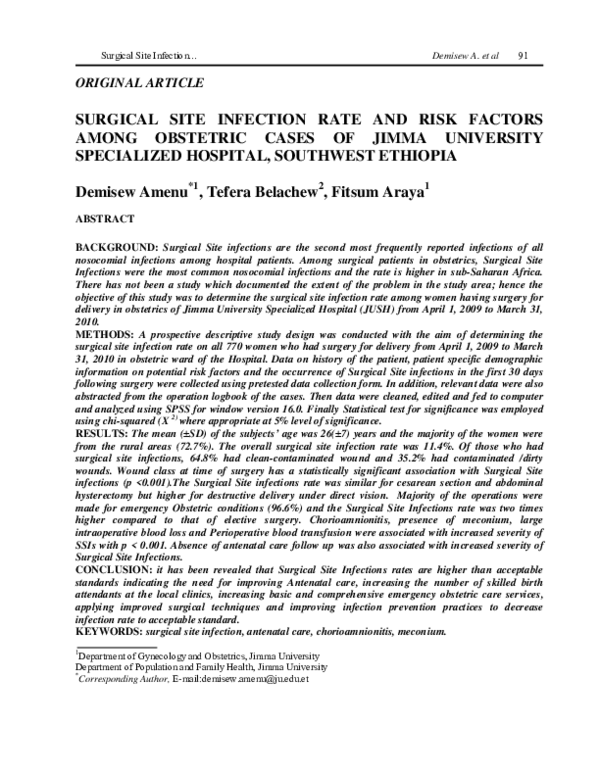 (PDF) Surgical Site Infection Rate and Risk Factors among Obstetric ...