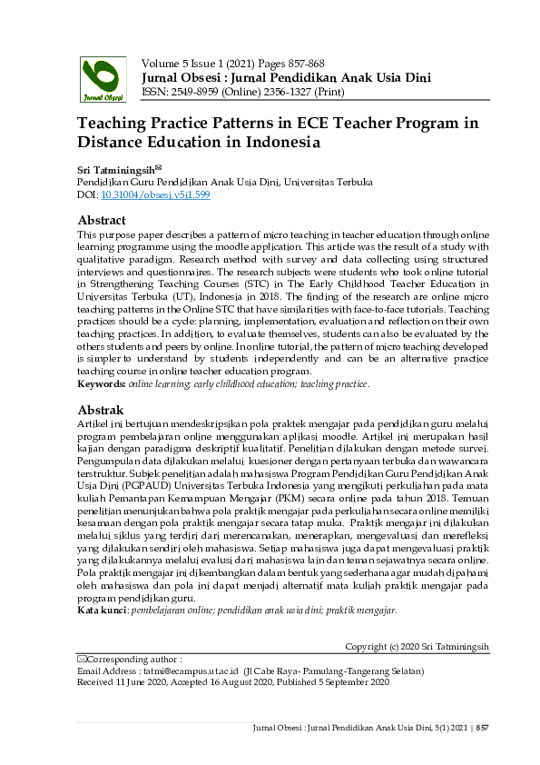 (PDF) Teaching Practice Patterns in ECE Teacher Program in Distance ...