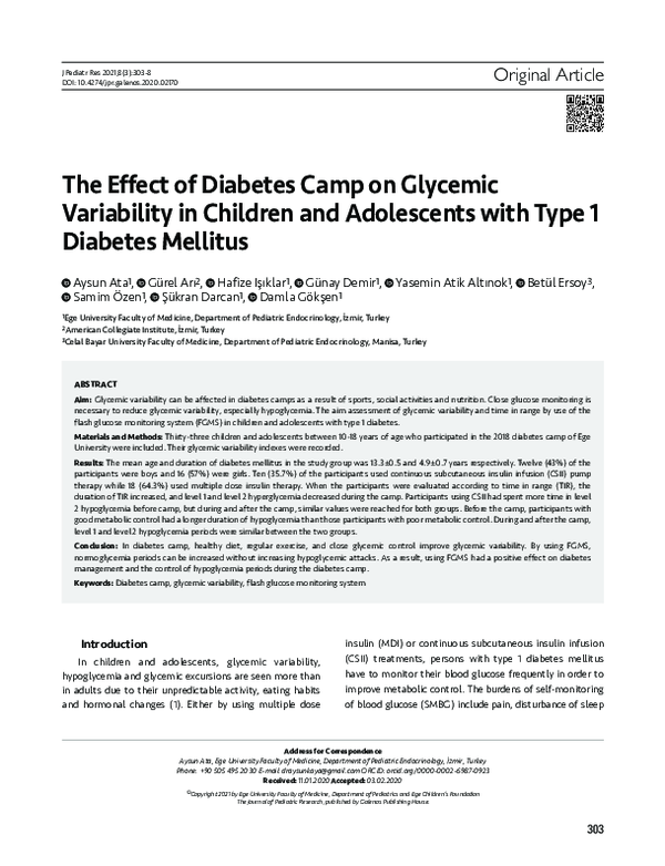 (PDF) The Effect of Diabetes Camp on Glycemic Variability in Children ...