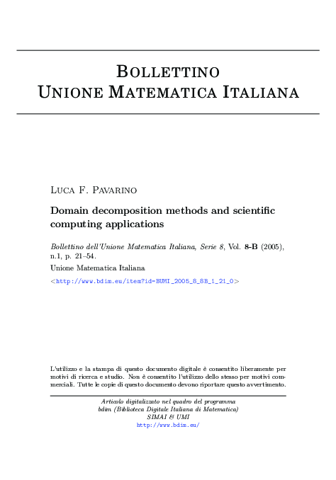 (PDF) Domain decomposition methods and scientific computing applications