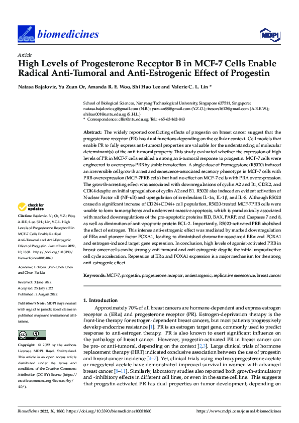 (PDF) High Levels of Progesterone Receptor B in MCF-7 Cells Enable ...