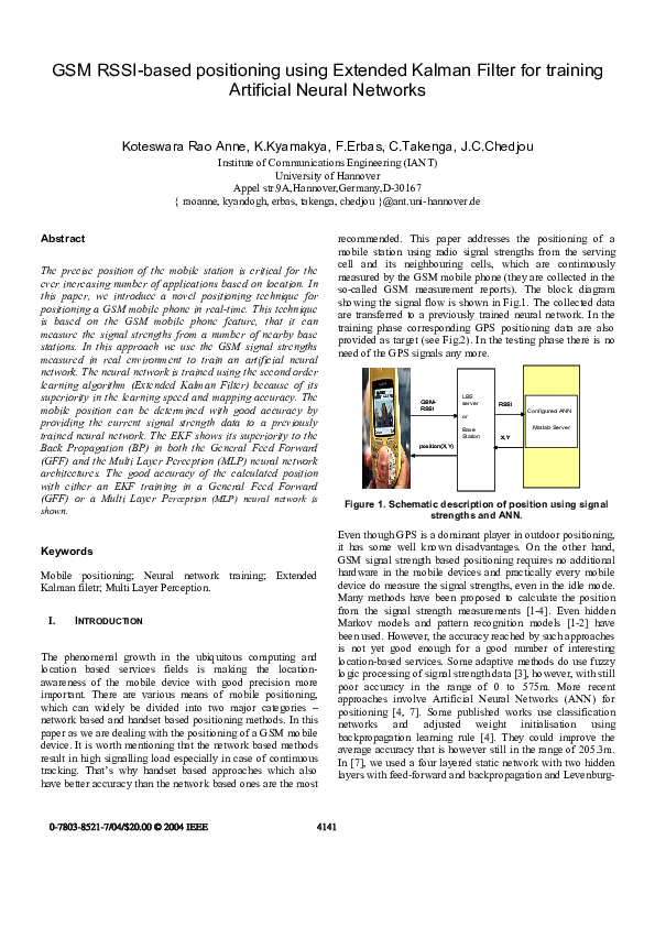 (PDF) GSM RSSI-based positioning using extended Kalman filter for ...
