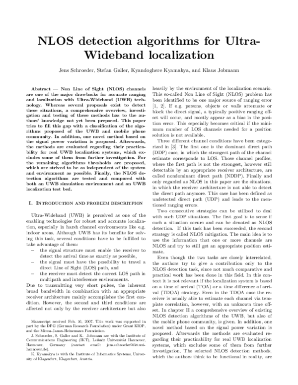 (PDF) NLOS detection algorithms for Ultra-Wideband localization