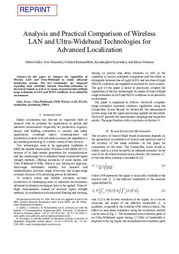 (PDF) Analysis and Practical Comparison of Wireless LAN and Ultra ...