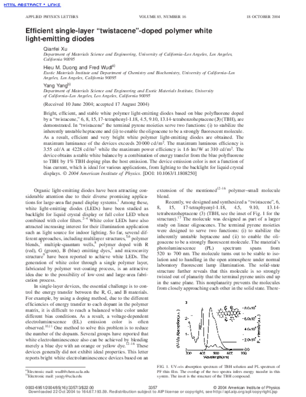 (PDF) Efficient single-layer “twistacene”-doped polymer white light ...