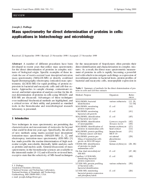 (PDF) Mass spectrometry for direct determination of proteins in cells ...