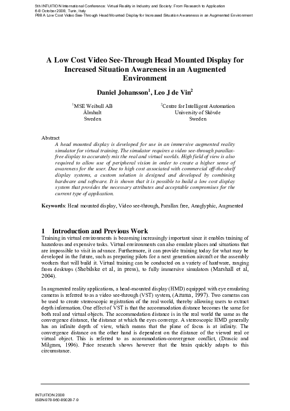 (PDF) A Low Cost Video See-Through Head Mounted Display for Increased ...