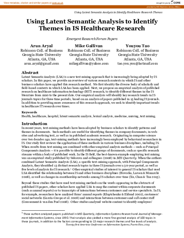 (PDF) Using Latent Semantic Analysis to Identify Themes in IS ...