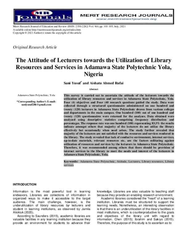 (PDF) The Attitude of Lecturers towards the Utilization of Library ...