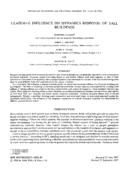 (PDF) Cladding influence on dynamics response of tall buildings