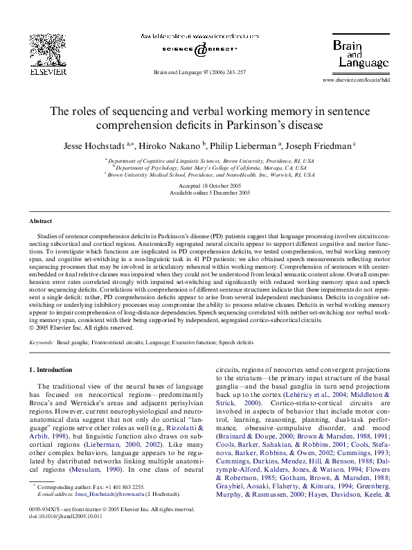 (PDF) The roles of sequencing and verbal working memory in sentence ...