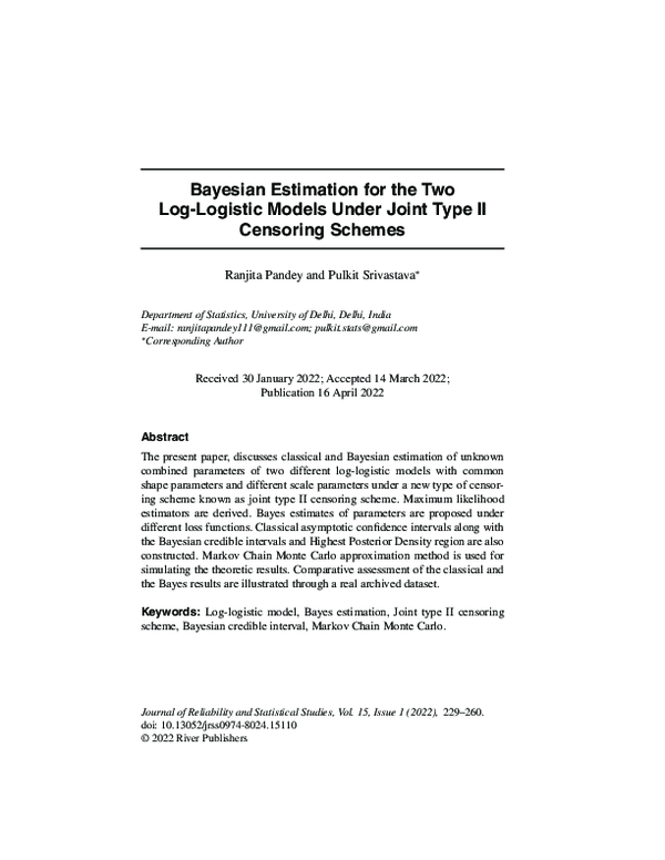  pdf bayesian estimation for the two log logistic models under joint