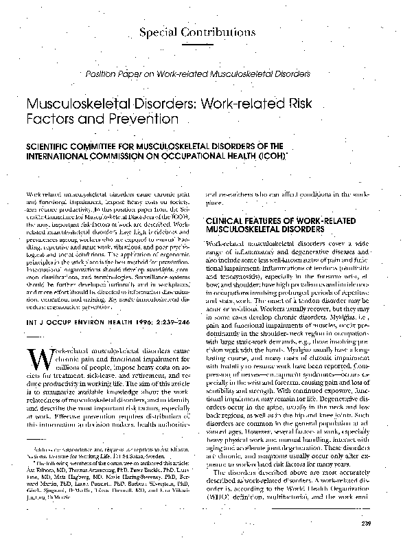 (PDF) Musculoskeletal Disorders: Work-related Risk Factors and Prevention