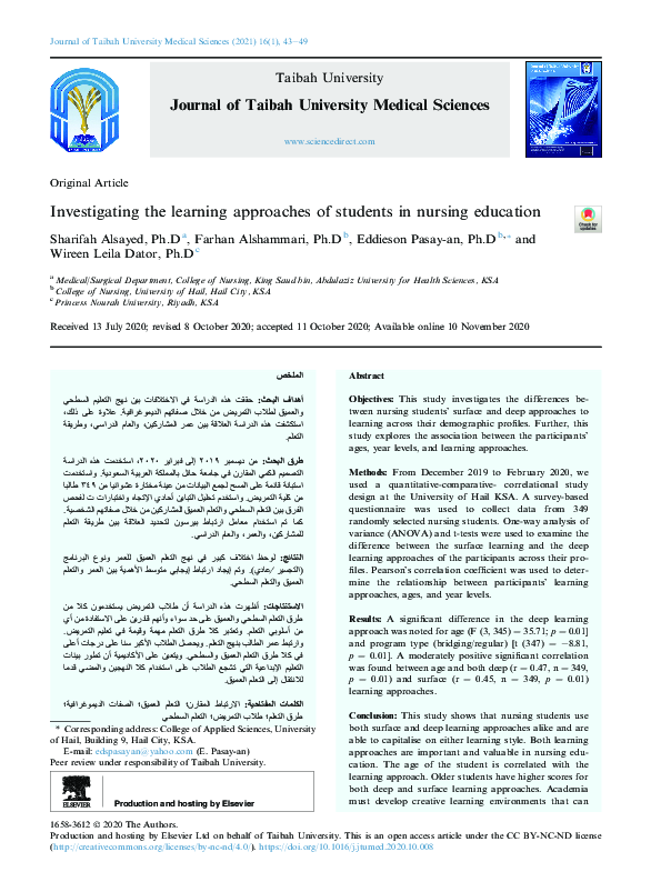 (PDF) Investigating the learning approaches of students in nursing ...