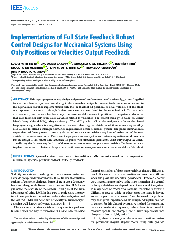 (PDF) Implementations of Full State Feedback Robust Control Designs for ...
