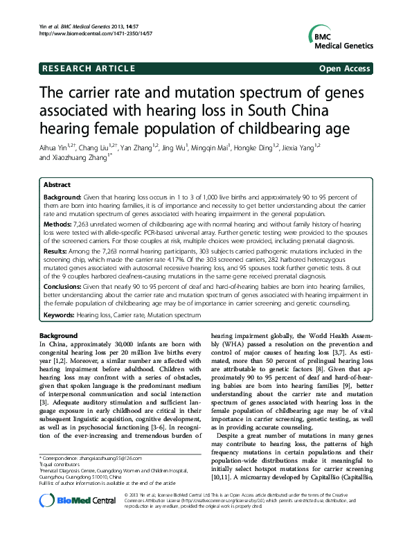 (PDF) The carrier rate and mutation spectrum of genes associated with ...