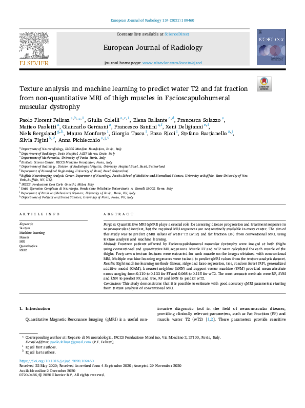 (PDF) Texture analysis and machine learning to predict water T2 and fat ...