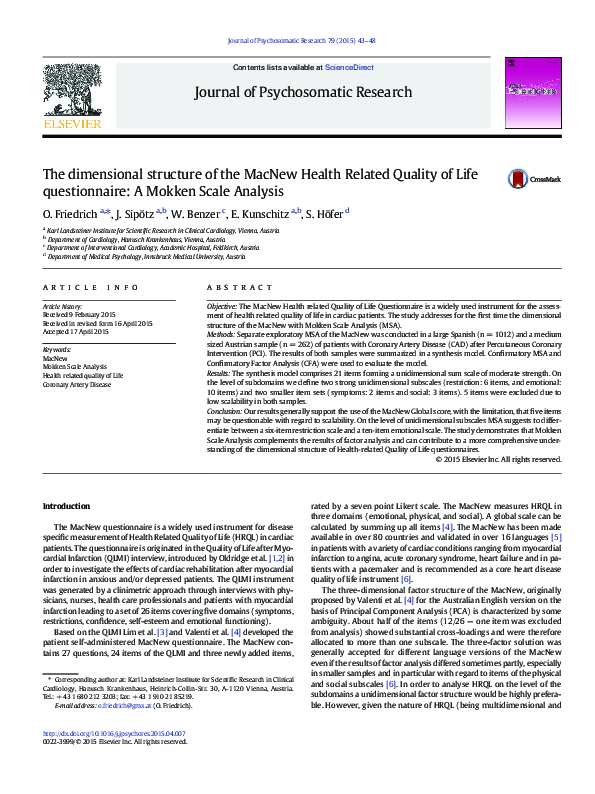 (PDF) The dimensional structure of the MacNew Health Related Quality of