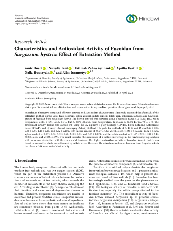 (PDF) Characteristics and Antioxidant Activity of Fucoidan from ...