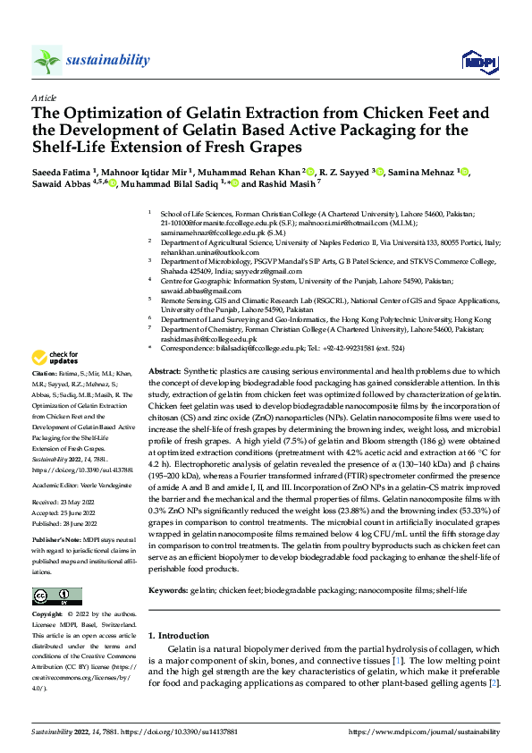 (PDF) The Optimization of Gelatin Extraction from Chicken Feet and the